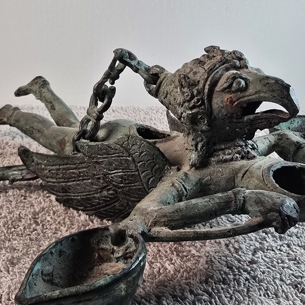 Hanging Bronze Flying Garuda Oil Lamp - Picture 4 of 16